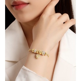 RIMAYZI 14K Gold Plated Charm Bracelet for Women, Women's Charm Symbol Bracelets, Gifts for Mother's Day, Mom, Her, Wife, (Golden Heart)