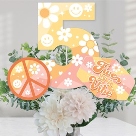 Big Dot of Happiness Five is a Vibe - Boho Hippie Fifth Birthday Party Centerpiece Sticks - Table Toppers - Set of 15