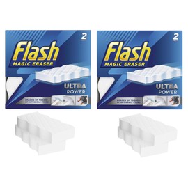 2 Flash Ultra Power Magic Eraser Sponge | Erases Impossible Stains UP to 100% Chemical Free Multi-Functional Sponge Long-Lasting Easy Cleaning for Comfort and Effortless Shine (Pack of 2 (4pc))