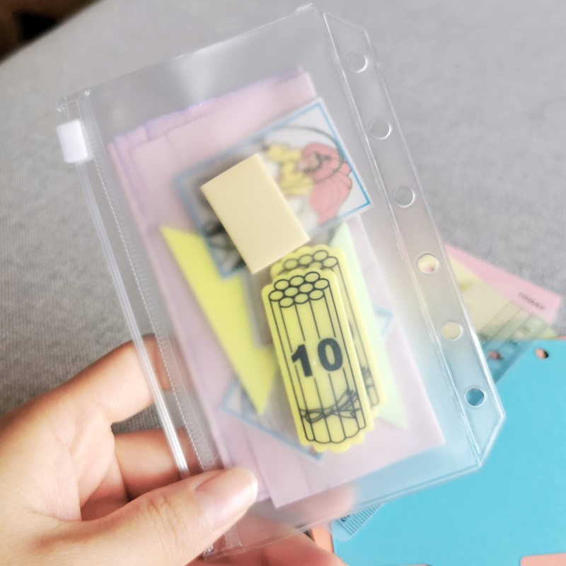 DY.2ten 10 Pack A7 Zipper Binder Pockets, Translucent 6 Hole