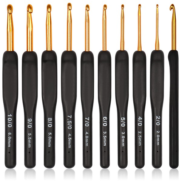 Coopay Black Gold Crochet Hooks Needles for Arthritic Hands, 2.0-6.0mm