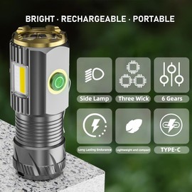 AIERSEN Mini LED Flashlight with Magnetic Base and Side Clip, 6 Modes, high Lumen, USB Rechargeable, IPX6 Waterproof, Best Small Flashlight for Camping, Repair and Emergencies