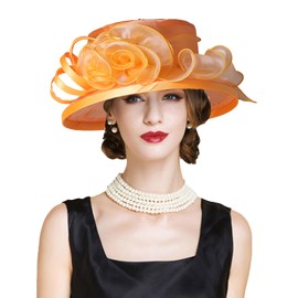 Flat Top Sun Visor Hats for Women Floral Bride Wedding Fascinator Hat Bucket Hat Cocktail Party Derby Cap, White, Medium