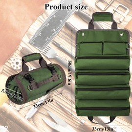 Tool Roll Up Bag, Tool Organizer Bag Tool Roll Up Bag, Heavy Duty Tool Organizer With Detachable Pouche, Portable Tools Box Storage, Detachable Tool Roll Bag for Electrician Mechanic Carpenter (Green)