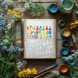 UNICRAFTALE Wood Burning Metal Stencils Chemistry Stainless Steel Reusable Templates Measuring Cup Drawing Mixed Shapes Template for DIY Scrapbooking Photo Album