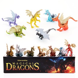 Dragon Toys - Juego de 18 piezas de dragón en la caja - Figura de dragón para recuerdos de fiesta - Premios de aula Pinata - Suministros de bolsa de regalo de juguete de dragón - Regalos a granel para