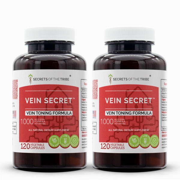 Vein Secret, 120 Capsules(2 pcs.), 1000 mg, Butcher's Broom, Horse Chestnut, Prickly Ash, Rosemary, Stoneroot. Vein Tonnig Formula 2x120 Capsules