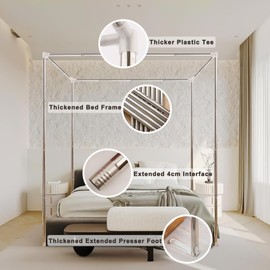 Heavy Duty Stainless Steel Full Size Canopy Bed, Sturdy Metal Bed Frame with Thicken Bed Poles