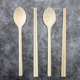 Solid Wood Cypress Cutlery Set for 2: 2 Sets of Spoons and Chopsticks / 원목 그대로 편백 수저세트 2인조세트 수저2벌 젓가락2벌