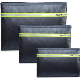 Fireproof Document Bag - 3 Pack (15" x 11", 13" x 9.7", 10.5" x 8") Fireproof & Water- proof Document Organizer | Document Holder with Zipper Secure for Cash, Passports, Check& More - Color: Black