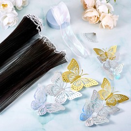 FASHEWELRY - Kit de papel de regalo de ramo de flores de 4.37 yardas, papel de malla con ramo de cintas iridiscentes, decoración de mariposas para boda, cumpleaños, regalo de bricolaje