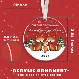 Family Christmas Ornaments 2024 - New Mom and Dad Gifts First Time 2024 - Our First Christmas as a Family of 3 Ornament - Baby First Christmas Ornament - Christmas Family Ornament - Acrylic Ornament
