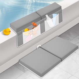 Foamagic Baby Bath Kneeler & Elbow Pad Rest Set for Parents - Light Gray Soft Knee/Elbow Cushions with Non-Slip Base & Suction Cups, Thick Foam Padding Bath Mat, Newborn Bathing Essentials for Bathtub