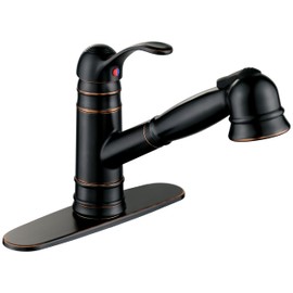 Derengge Single Handle Pull Out Kitchen Faucet,1 Hole or 3 Hole Installation Kitchen Sink Faucet with Deck Plate, Oil Rubbed Bronze