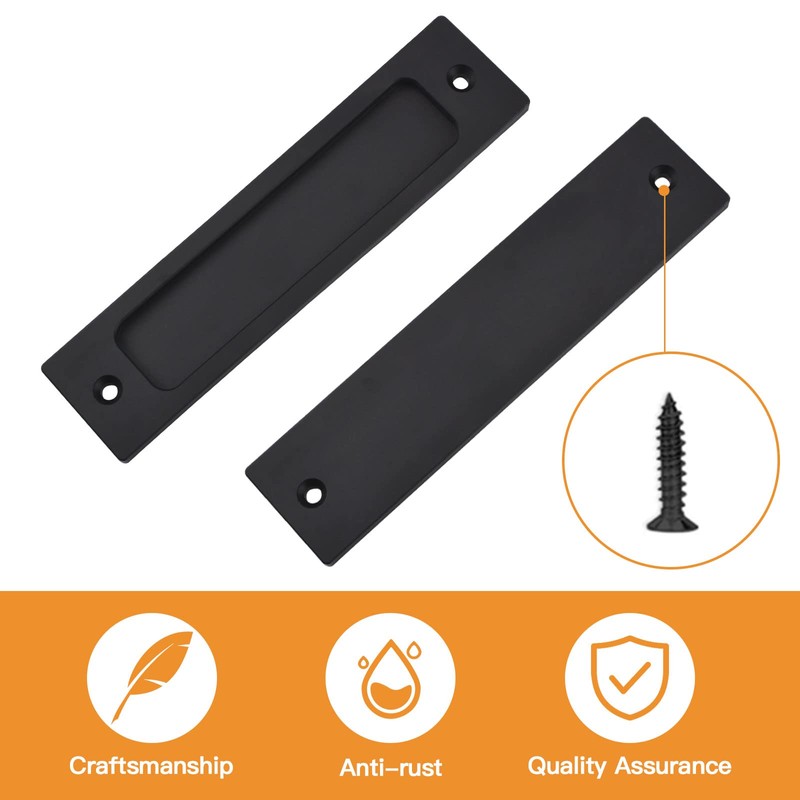 MOROBOR Rectangular Recessed Sliding Door Pulls, 2pcs Matte Black Flush