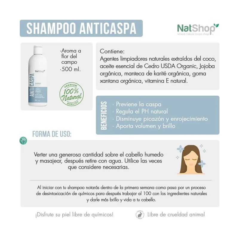 Shampoo Anticaspa Con Ingredientes Naturales De 500ml