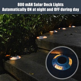 X AUTOHAUX 12 LEDs IP67 Waterproof Solar Deck Lights 800 MAh Driveway Dock Light Solar Powered Driving Path Lights for Sidewalk Garden Steps Stairs Pathway Yard (Cast Aluminum,Yellow) 12 Pack