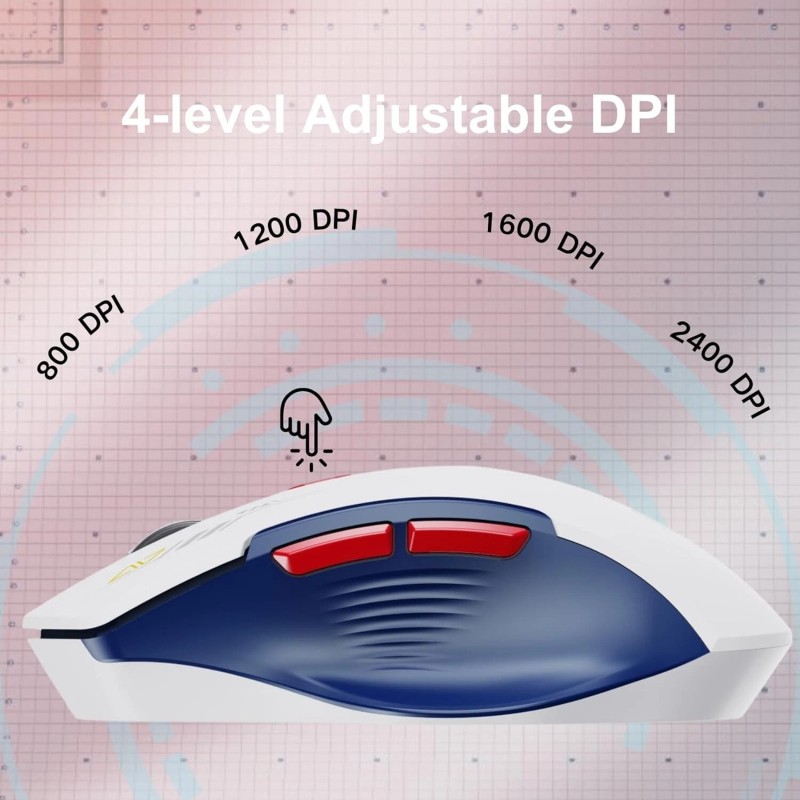 UINEER Premium Wireless Gaming Mouse, 6-button 2.4GHz Rechargeable (BLUE/WHITE)