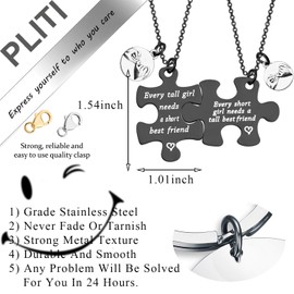 PLITI Funny Short Tall BFF Matching Gifts Best Friends Bracelet Set of 2 BFF Gift Every Short Girl Needs a Tall Best Friend BFF Friends Jewelry Set Friendship Gift Bestie Gifts (short tall black necCA)