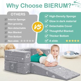 BIERUM Kids Modular Play Couch with Blanket, Glow Effects for Playroom & Indoor, Convertible Toddler Sofa for Girls and Boys