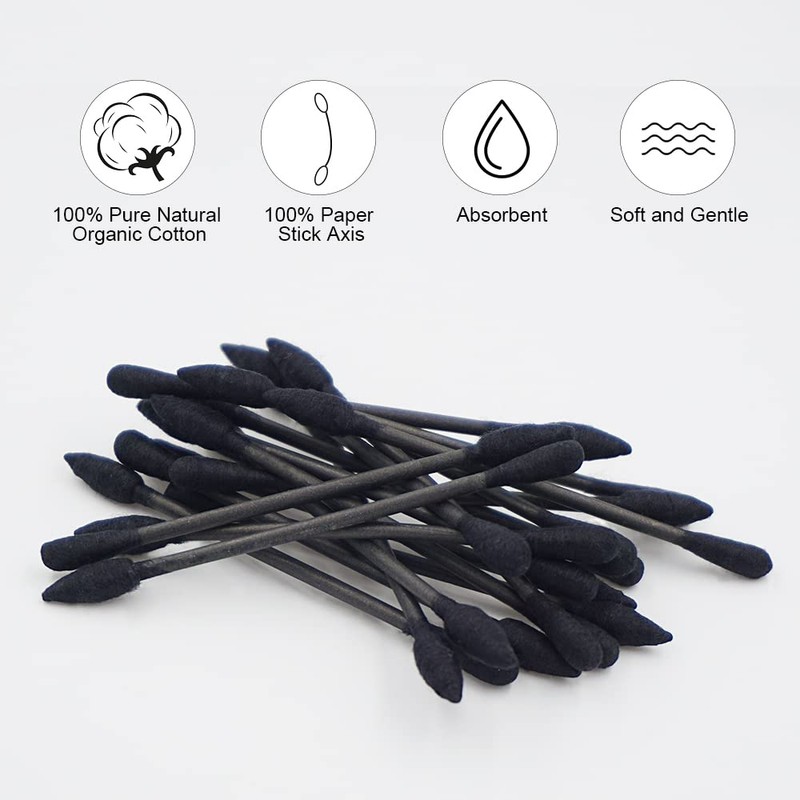 HOMEFOX Black Cotton Swabs Precision Pointed - 400 Count Organic