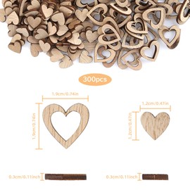 Pack of 300 Wooden Hearts Decoration, Wooden Hearts for Crafts, Small, Unprocessed Hearts, Wooden Table Decoration, Confetti Hearts Wedding for Valentine's Day, DIY Crafts