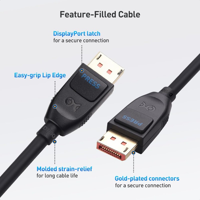 Cable Matters Cable Matters [VESA Certified] 80Gbps DisplayPort 2.1 Cable