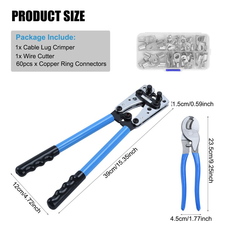 Battery Cable Lug Crimping Tool, heavy-duty wire crimper with Cable