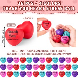 Tradder 36 Pcs Heart Stress Balls Appreciation Heart Shaped Foam Balls Motivational Stress Balls Relief Gifts Bulk for Kids Adults Wedding School Party (Thank You)
