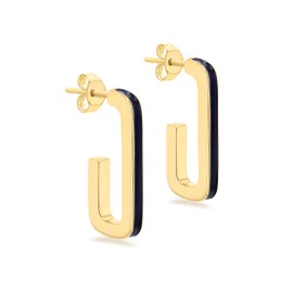 Tuscany Silver Women's Sterling Silver Yellow Gold Plated 2.5 mm x 20 mm Enamel J-Shape Earrings, Silver