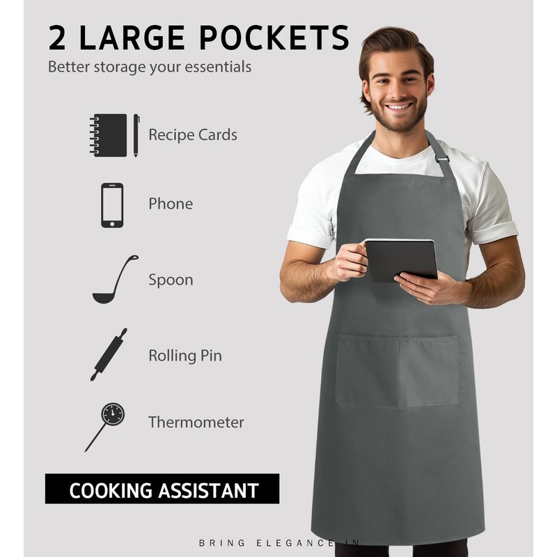 Syntus 2 Pack Adjustable Bib Apron Waterdrop Resistant with 2