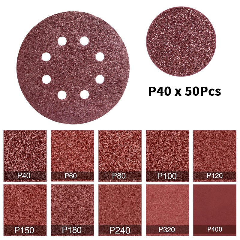 BOZILY 50 Pcs Sanding Discs, 125mm 8 Holes 5 Inch