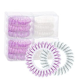 Spiral Hair Ties, waterproof No Crease Coil Hair Ties, Phone Cord Hair Ties for Thick Hair, for women Ponytail Holder Elastics (FQ-03)