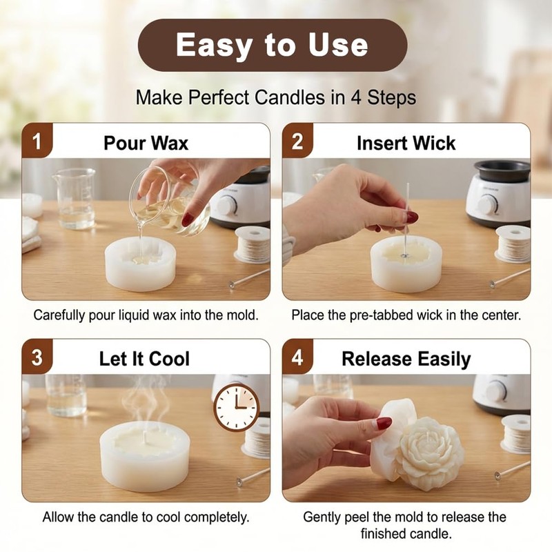 9 PCS Flower Silicona Candle Molds for Candle Making with