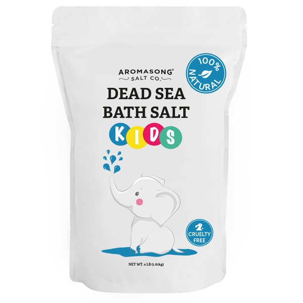 Aromasong Dead Sea Salt for Kids Bath Soak, 4 Lbs. Fine Grain Large Bulk resealable Pack, 100% Pure & Natural.
