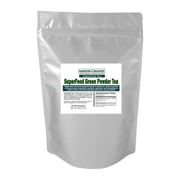30 SuperFood Green Powder Tea Bags-Moringa•Spirulina•Wheatgrass•Kelp•Green Tea