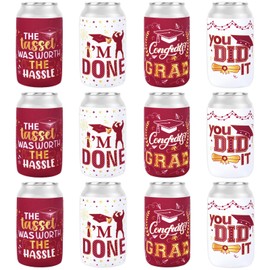 Serencatcher Graduation Can Cooler Crimson, 2025 Graduation Party Favors Congrats Grad Can Sleeves Graduation Can Beverages Sleeves Give Away Gifts for Class Of 2025 Graduation Party Decorations