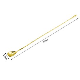 Jagowa 1 Piece Stainless Steel Bar Mixing Spoon 30 CM/12 Inch Spiral Teardrop End Design Long Handle Spoon Cocktail Shaker for Home Bartender Use (Gold)