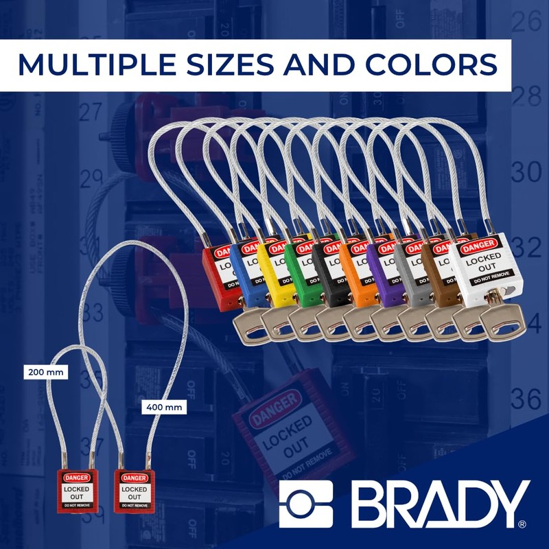 Compact Cable Safety Padlock 32mm x 16mm x 400mm Yellow