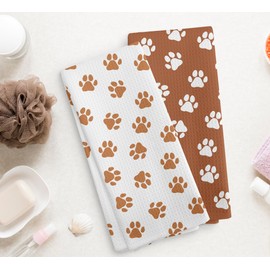 NOQL Orange Dish Towels and Hand Towels Set of 2, Cute Dog Paw Print Kitchen and Bath Towels, Dog Gifts, 16×24 Inch