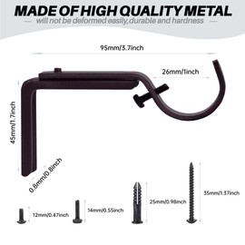 eletriace Curtain Rod Bracket Heavy Duty Adjustable Window Hardware Rod Holders Hanger for 1 inch Rods, Set of 3 (Bronze-Adjustable)