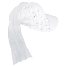 Novelty Giant White Bride Baseball Cap Wedding Bridal Shower Batchelorette Hat w/ Veil & Roses