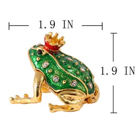 YU FENG Crystal Jeweled Crown Frog Trinket Box Hinged Collectible Frog Figurine Decor Ring Holder Hand-Painted Decorative Jewelry Holder Box