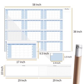 CLEVER CLEAN Large Dry Erase Wall Calendar - 48"x58" 12-month 2025 Undated Yearly Calendar for Home, Office, School Projects - Jumbo Laminated Task Organizer