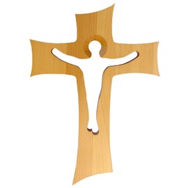 Kaltner Präsente Geschenkidee - Wandkreuz Echt Buche Holz Kreuz Kruzifix für die Wand 35 cm
