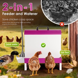 25Lb Metal Chicken Feeder and Waterer Set Automatic No Waste Galvanized Poultry Duck Feeder with Auto Water Dispenser for Outdoor Coop