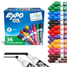 EXPO Chisel Tip Dry Erase Markers Low-Odor Assorted Colors Pack of 36 - Ideal for Classrooms Offices and Homes