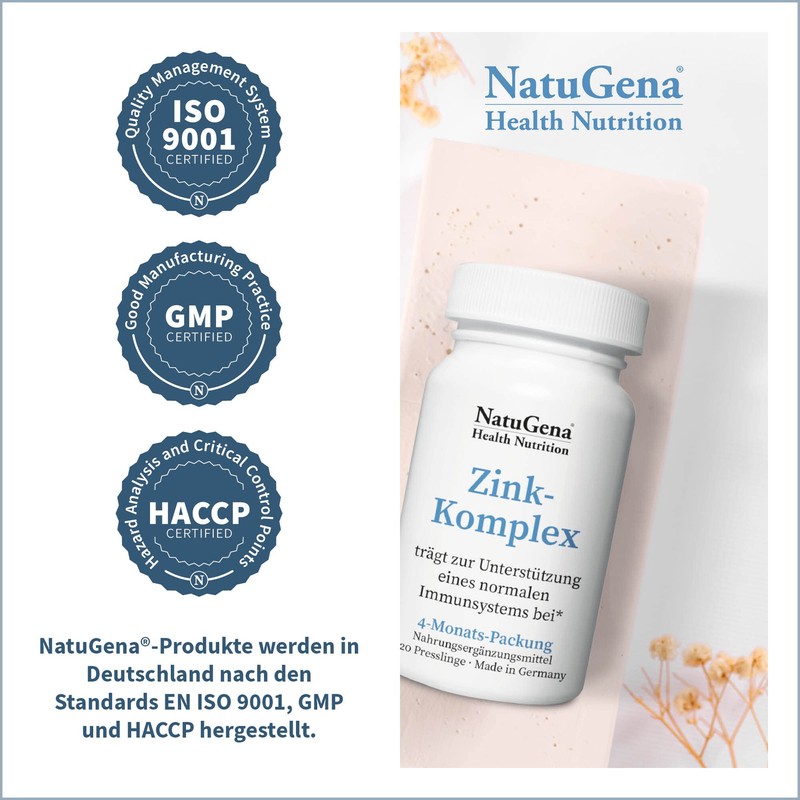 NatuGena Zink-Komplex, Vierfachkombination, trägt zur Unterstützung des Immunsystems bei, 120