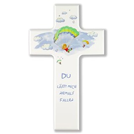 MaMeMi Children's Cross "Du lässt Mich Niemals Fallen zur Geburt und oder Tauten" [German Language] White 15 cm