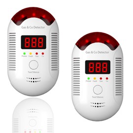 Combination Natural Gas Leak Detector&Carbon Monoxide Detector Plug-in, Propane, Natural, Methane&Gas Leak Alarm with Digital Display&Light & 85db Audible Indicator Accurate for Home/Kitchen（2 Packs）
